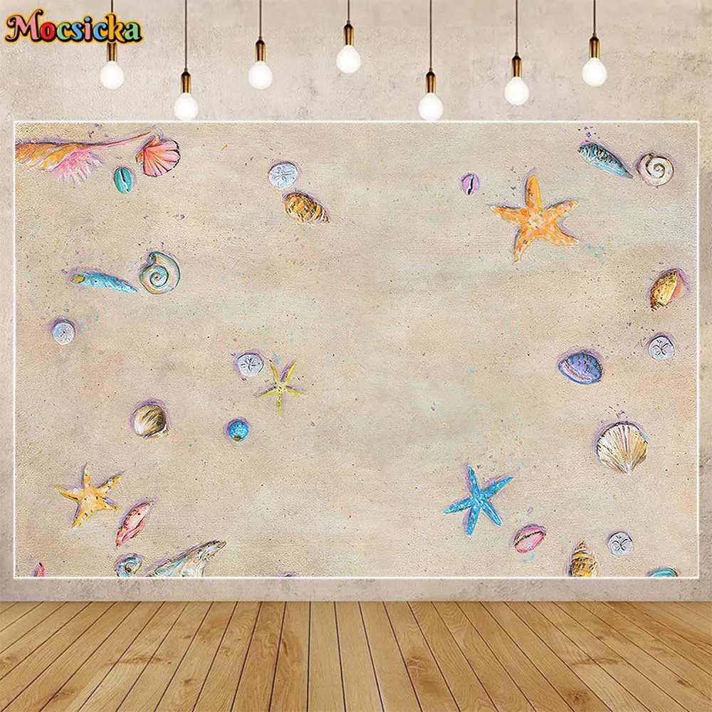 

Mocsicka Sand Beach Starfish Shell Conch Photography Background Kids Summer Holiday Party Decor Newborn Backdrop Photocall Props