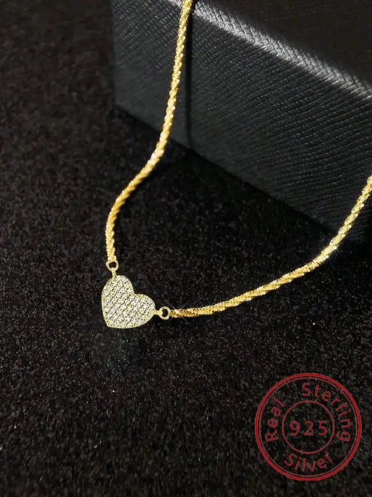 

925 Sterling Silver Full Zircon Love Heart Necklace For Women Anniversary Wedding Luxury Fashion High Quality Fine Jewelry