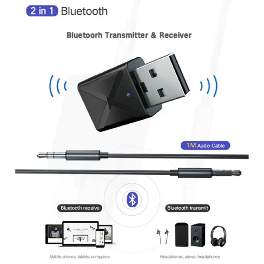 USB Bluetooth 5.0 Transmitter and Receiver,2-in-1 Wireless Audio Stereo Adapter for TV PC Bluetooth Speaker Headphone