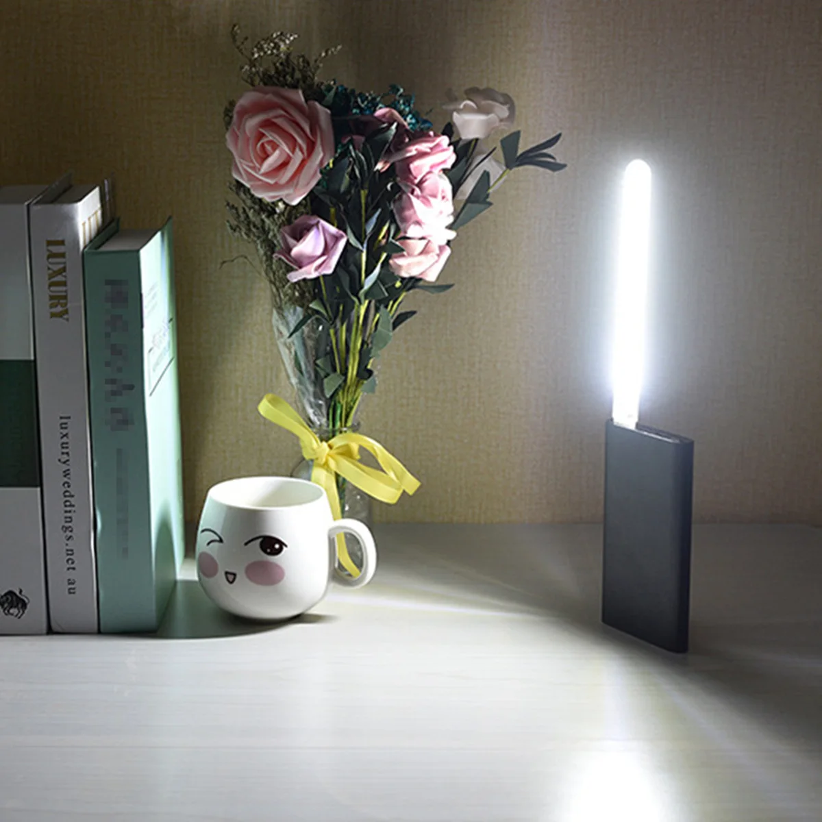 

Led Usb Night Light Extended Metal Pole White Light Portable Mini Table Lamp For Home Office Kids Room Camping Decoration