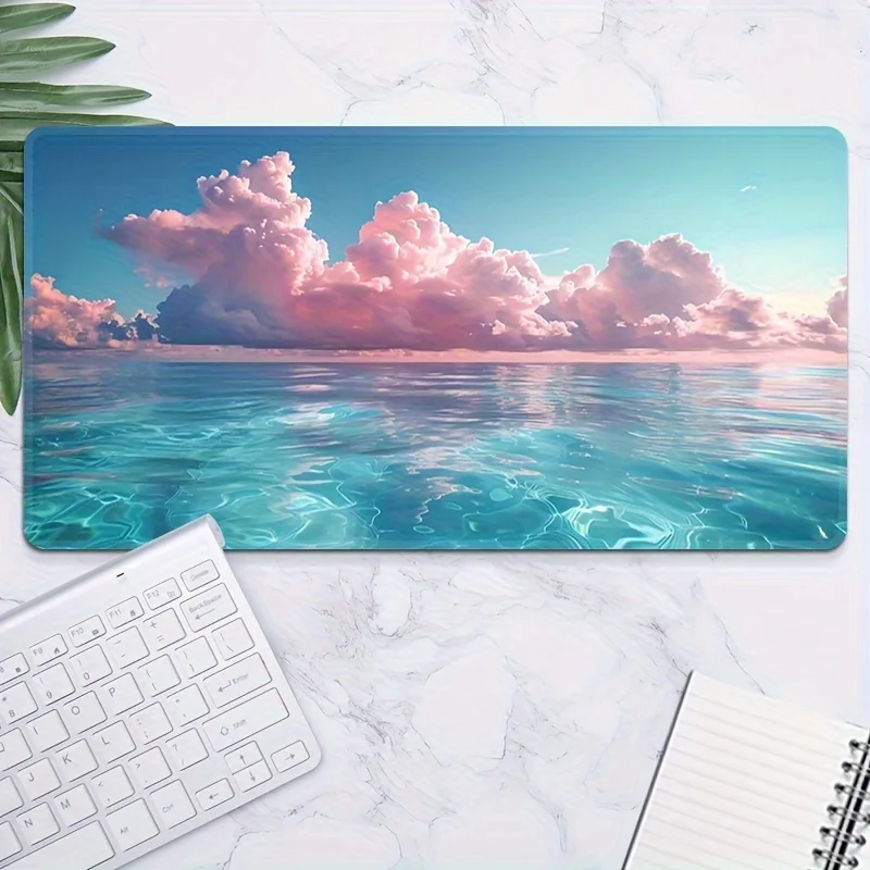 Pink Sunset Ocean Clouds Extended Mouse Pad Large Desk Mat Durable Rubber Base for Gaming Office