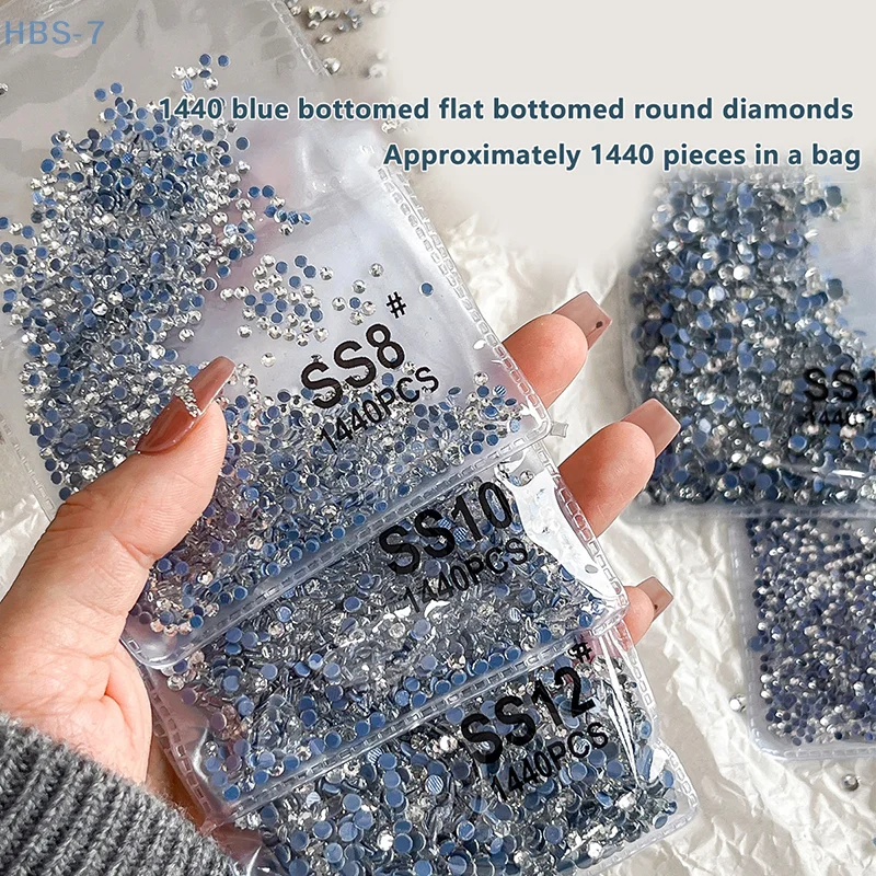 1000/1440pcs Rhinestones SS3-SS20 FlatBack Strass เย็บผ้าตกแต่งเล็บ