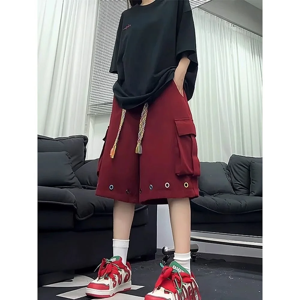 

American Style Workwear Shorts Casual Loose Fit Drawstring Men's Handsome Design Five-Quarter Length Breathable Summer Pants