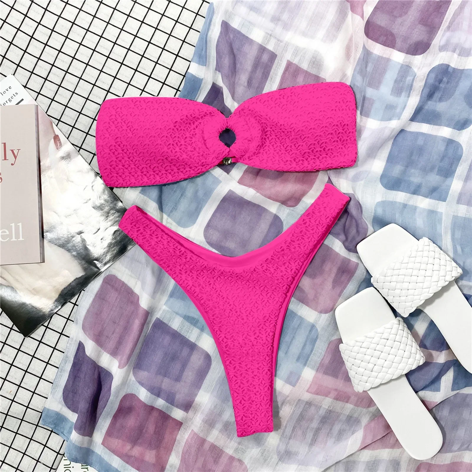 أزياء العصابة بلون ملابس السباحة مشبك جوفاء مثير منخفضة الخصر منفصلة قطعتين بيكيني الاستوائية الصيف ملابس الشاطئ