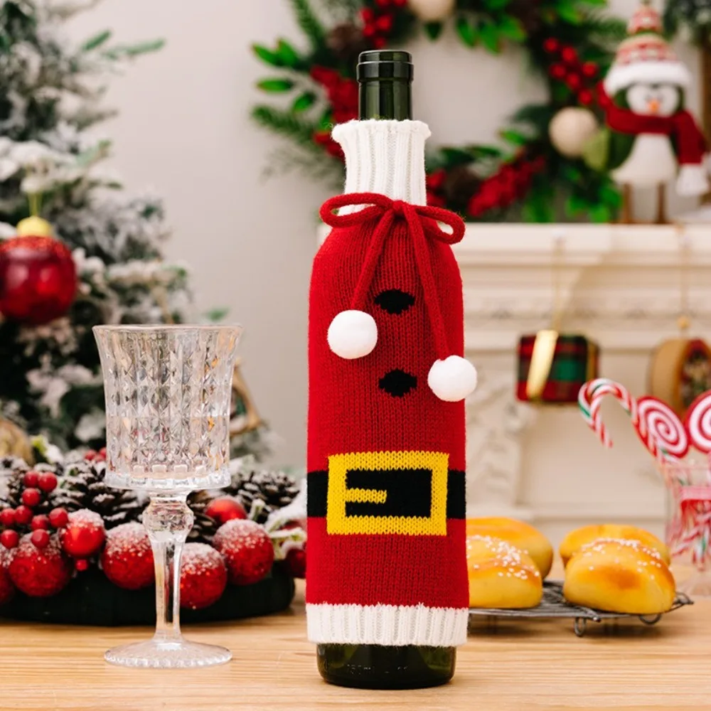 Cartoon Christmas Wine Bottle Cover Snowflake Santa Claus Wine Bottle Decorative Elk Bow Red Wine Protective Case New Year Party