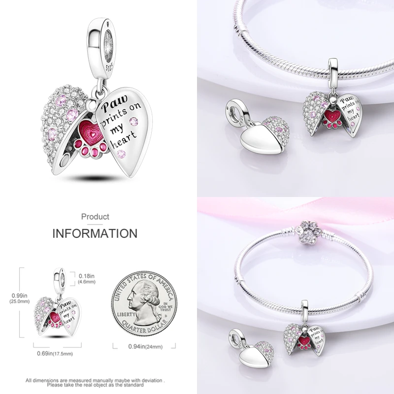 100% 925 Sterling Silver Love Heart Footprint Pink Blue Charm Fit Original Pandora Bracelet Diy For Women Boutique Jewely Making