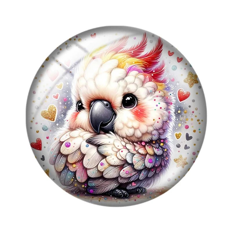 Fantasy Watercolour parrot 10pcs 12mm/18mm/20mm/25mm Round photo glass cabochon flat back Making findings for bracelets