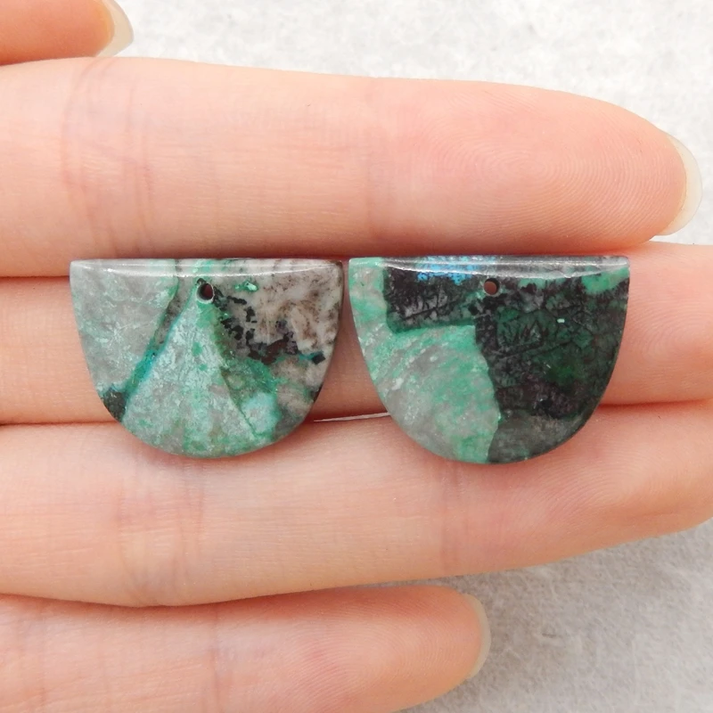 

2PCS Chrysocolla Half-Moon Pendant Pair Mottled Green-Grey Gemstone Jewelry Components for Crafting Unique Accessories 15x20x4mm