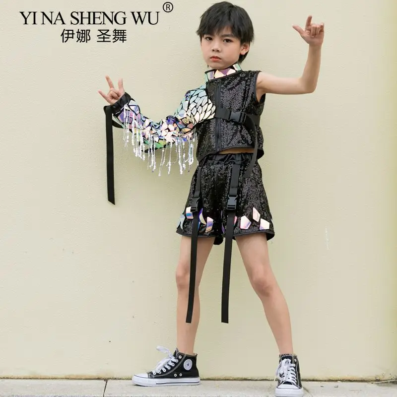 Mode Jongens Meisjes Catwalk Show Outfit Jazzdans Kostuum Moderne Street Dance Kinderen Hip Hop Kids Prestaties Pailletten Set