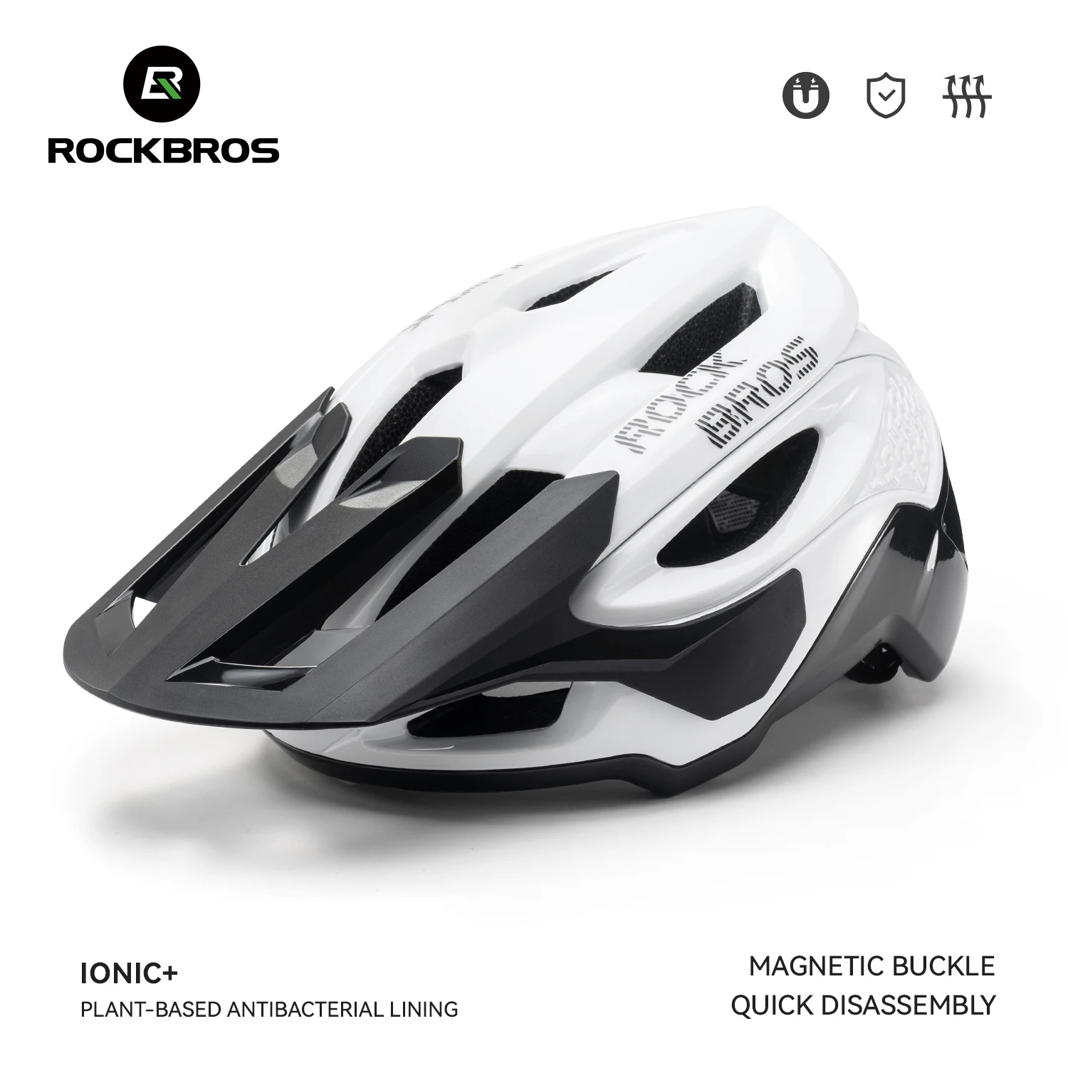 

ROCKBROS Cycling Helmet Adjustable Widened Brim High Strength Head Protection Safety Helmet Magnetic Buckle Mountain Bike Helmet