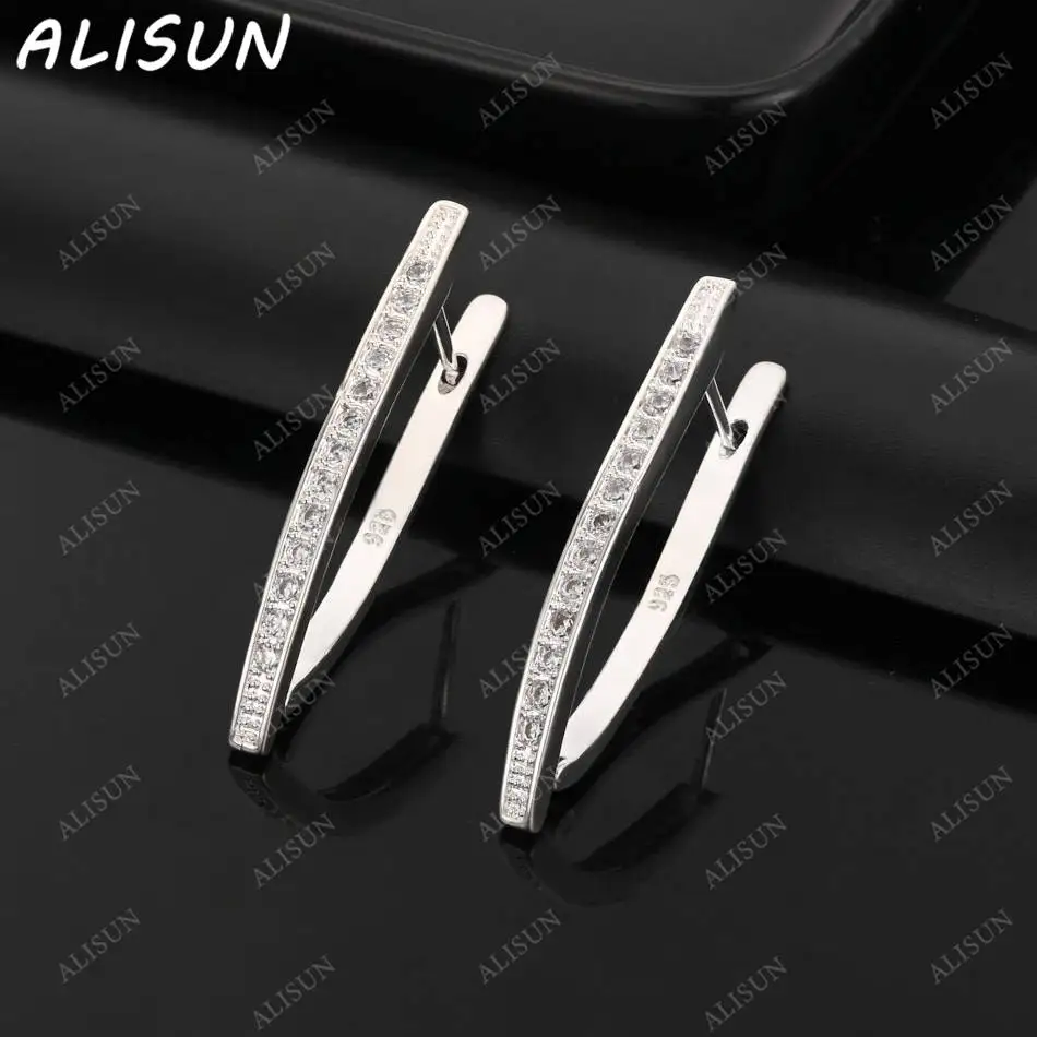 

ALISUN 925 Sterling Silver Zircon V-type Hoop Earrings For Women Fashion Jewelry Vintage Grace Charm Noble Party Birthday Gifts