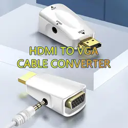 White HDMI-compatible To VGA Cable Converter Male To Famale Converter Adapter 3.5 Mm Jack Audio HD 1080P For PC Laptop Tablet