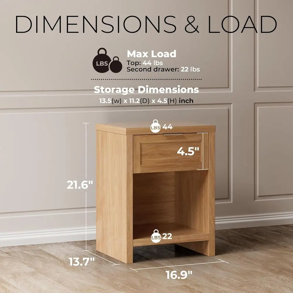 Internal drawer storage space of weathered oak bedside table