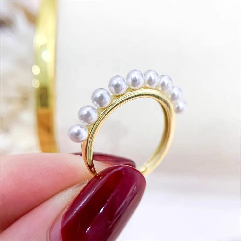 

DIY Pearl Gadgets S925 Sterling Silver Ring Empty Holder Fashion Gold Silver Silver Jewelry Fit 3-4mm Round Z116