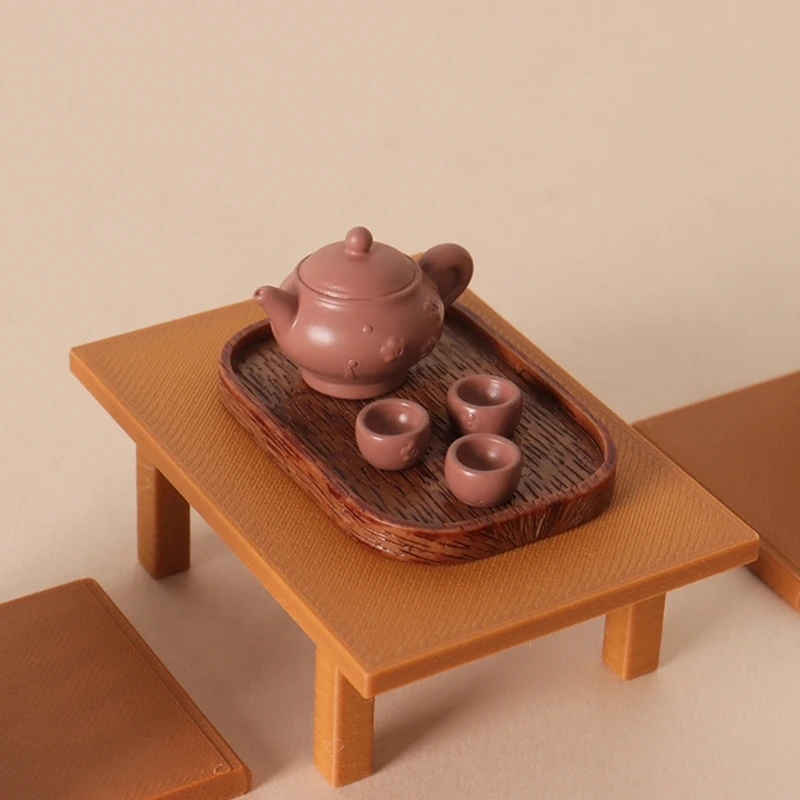 

1:12 Scale Japanese Tea Set Miniature Resin Tatamis Table Chair Set Doll House Decoration For Realistic Scene Setups A2UB