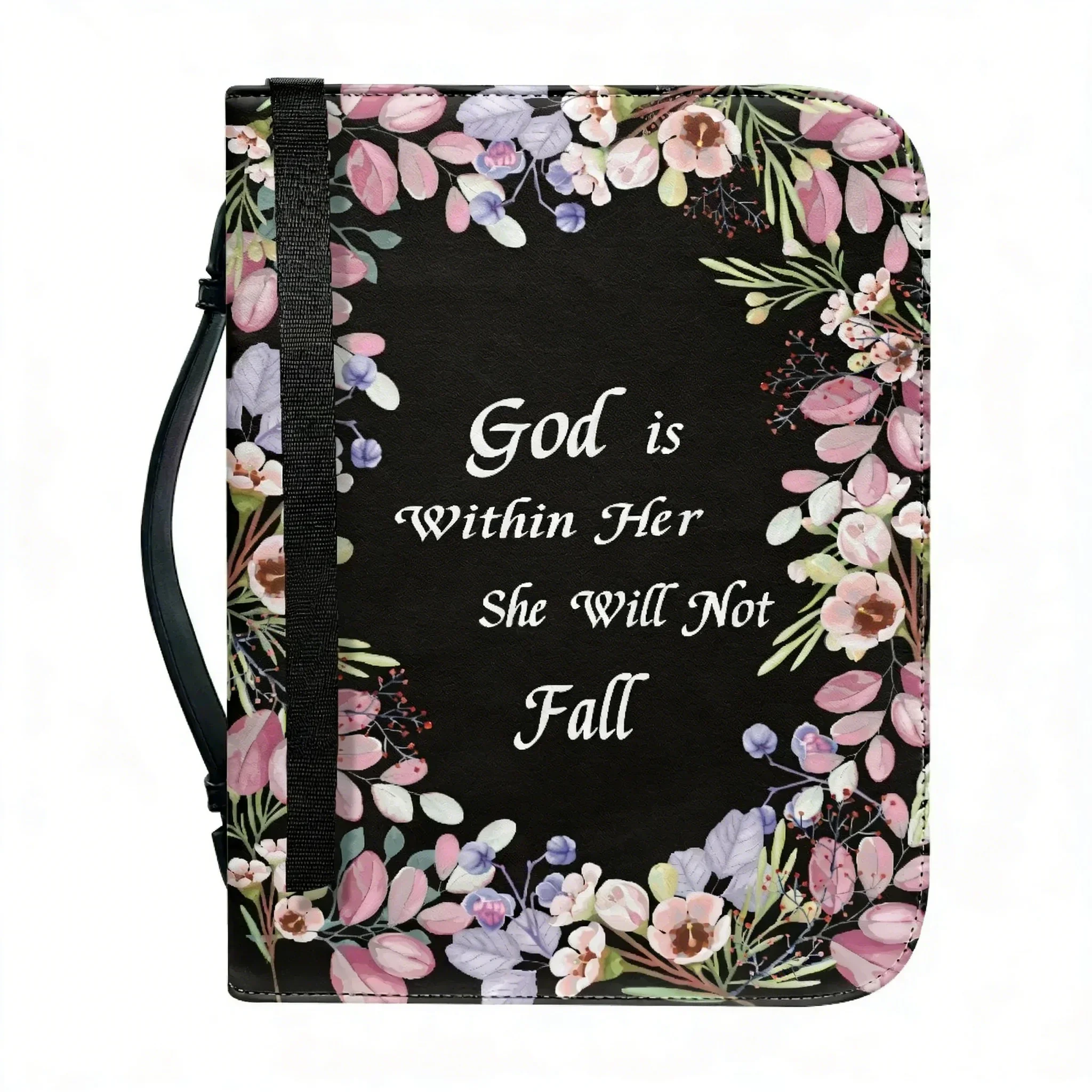 Flowers Verse Pattern Leather Bible Bag for Women Men Handle Handbags Bible Hymns Bible Cover Case Carrying Storage Bags