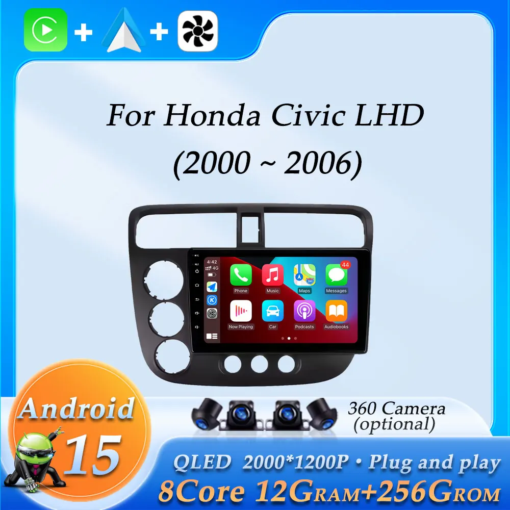 

Беспроводной CarPlay для Honda Civic LHD 2000-2006, автомобильный радиоприемник, видео, мультимедийный аудиоплеер, DSP, стерео, GPS-навигация, разделенный экран