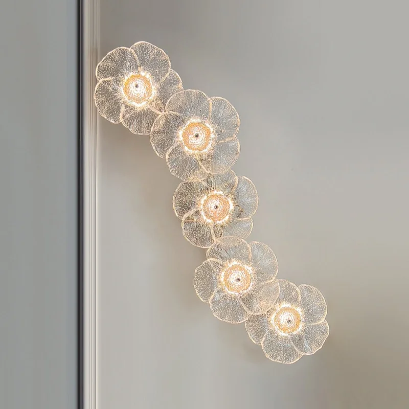 

French Luxury Glass Flower Wall Lamp Used In The Living Room Corridor Aisle Bedside Wall Fitting Indoor Lighting Fixtures
