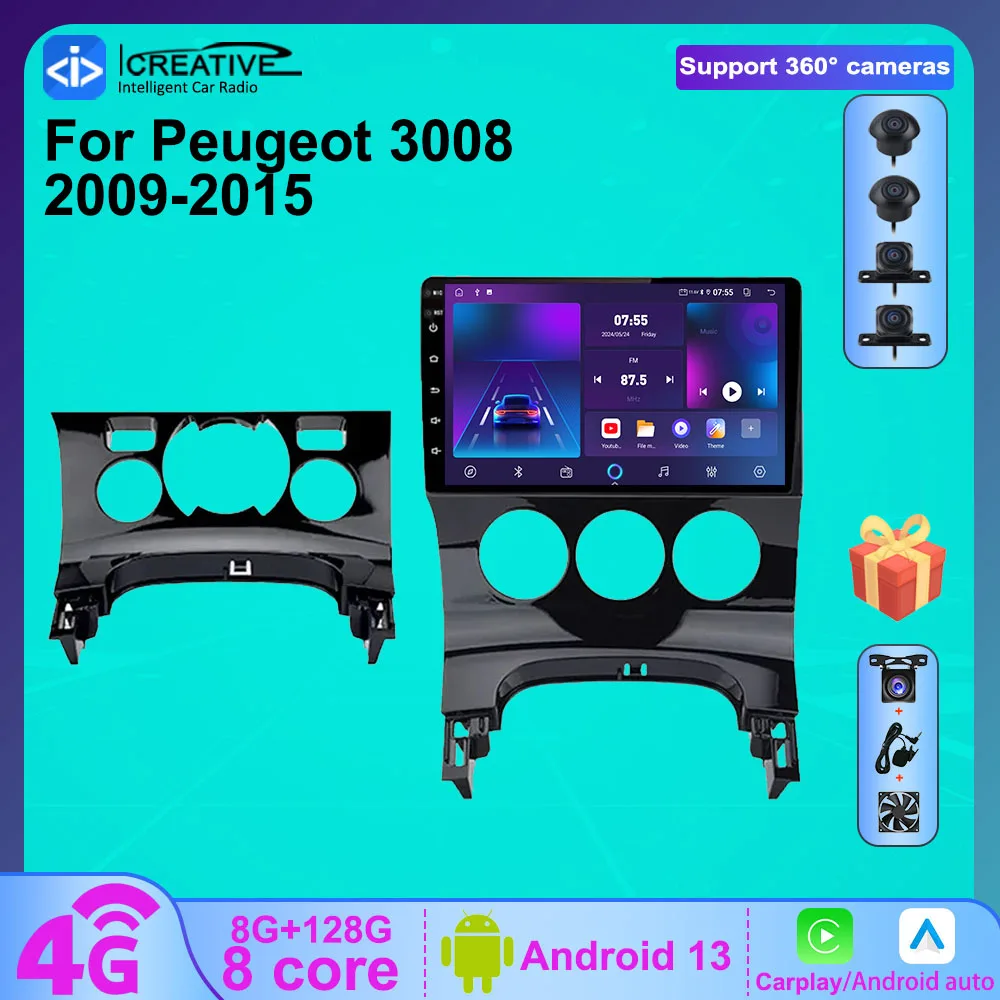

Icreative 2Din dvd Car Multimedia Player For Peugeot 3008 2009-2015 Android 13 Carplay Android Auto Stereo Navi GPS 4G wifi DSP