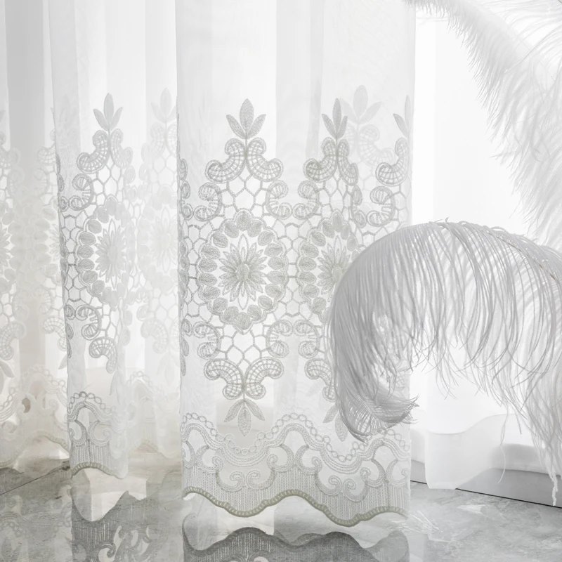 

European Simple Embroidered Gauze Tulle Curtains for Living Room Bedroom Balcony Light-through Floating Window Decorative