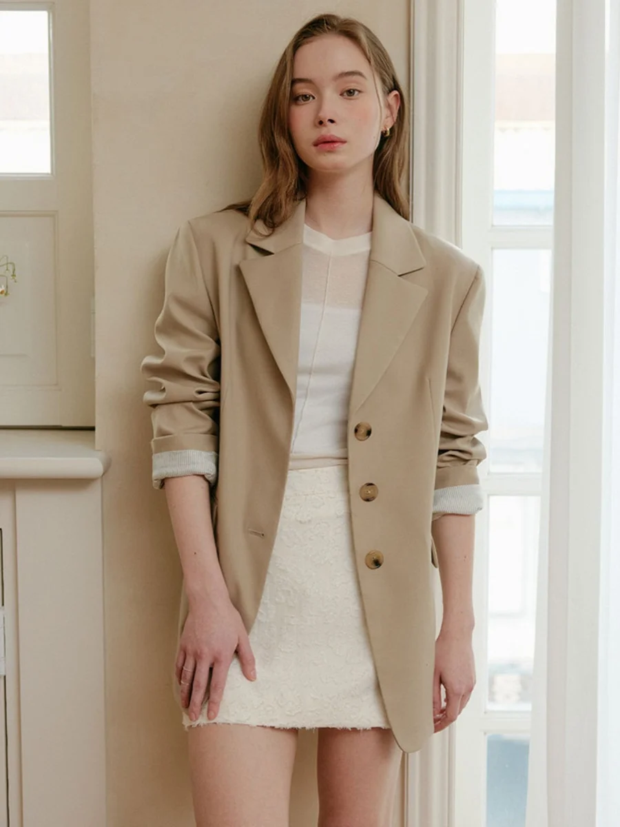 Nok Xiaola authentique printemps 2025 marque costume Vintage Ele trajet Sle Long Sve fermeture à bouton unique