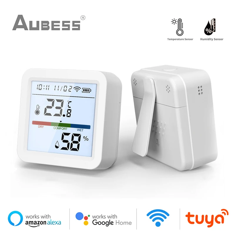 

Tuya WiFi Temperature Humidity Sensor With Backlight Indoor Hygrometer Thermometer Detector Remote Works With Alexa Google Home