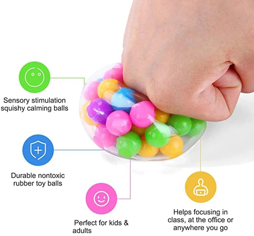 Fidget Toy Rainbow Anti-stress Soft Ball Fidget Sensory Toy Colored Beads Autism Mood Squeeze Relief Healthy Vent Toys Kids Gift