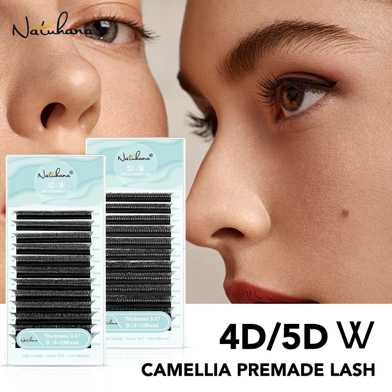 NATUHANA Camellia W Lashes 3D 4D 5D Wispy Volume Fans Eyelash Extensions C D L LU Curl Soft Lightweight Natural False Lashes