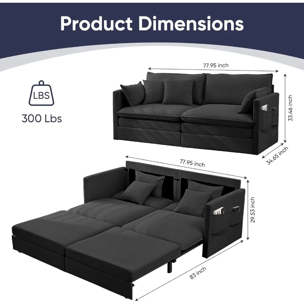 Бархатный диван-кровать размера «king-size» 3-в-1 с выдвижным механизмом, спальный диван для небольших помещений с подушками и боковым карманом