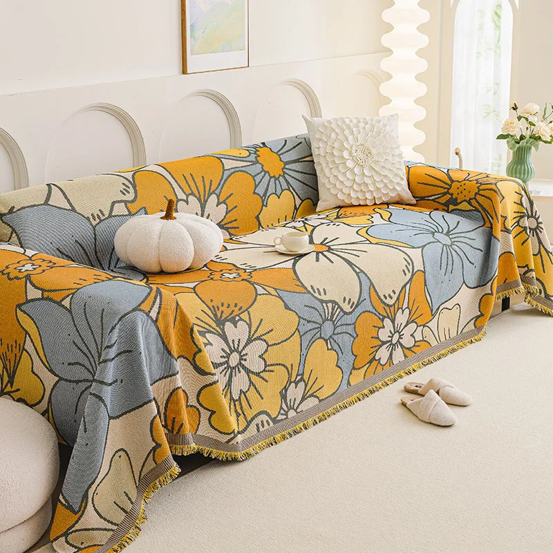 Vintage Printed Sofa Towel for Living Room Soft Knee Sofa Blanket for All Seasons All-Inclusive Furniture Protection Slipcover