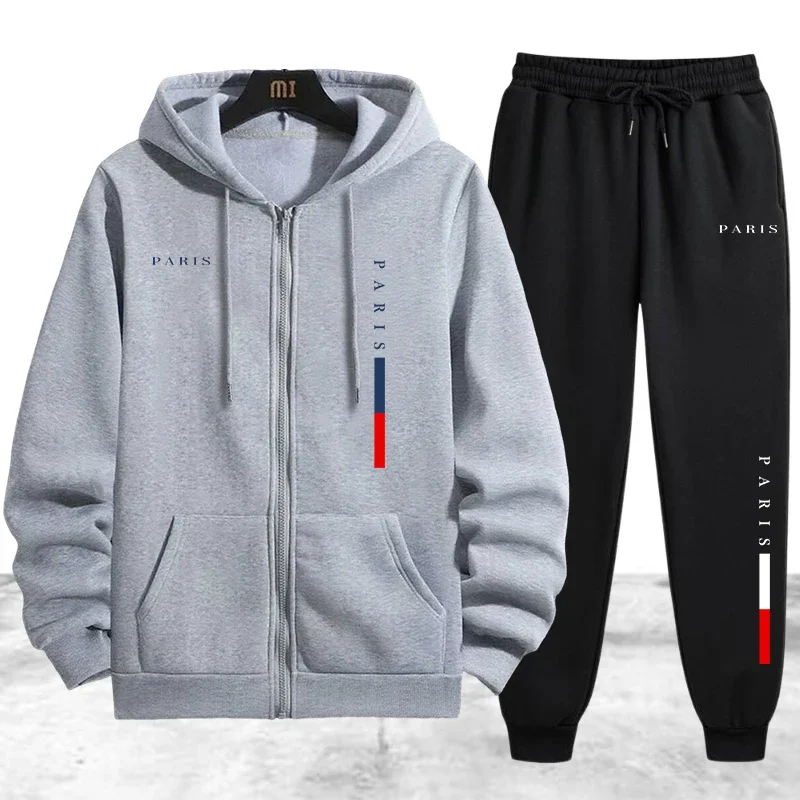 Men's Coat Tracksuit 2 Pcs Set Casual Zip Hooded Sweatshirt Street Sports Jogging Clothing AutumnWinter Single Jacket Tops Pants view 2