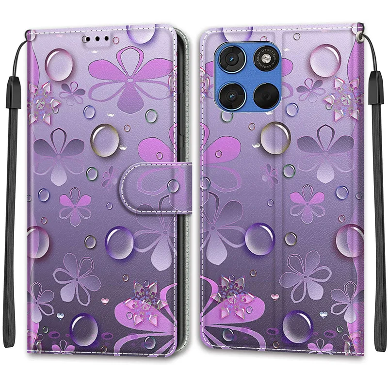 Etui z klapką z motywem kwiatowym na Motorola MOTO G17 G57 G67 G77 Power G 17 57 5G, skórzane etui portfelowe z funkcją podstawki, pokrowiec w formie książki. — zdjęcie produktu 4