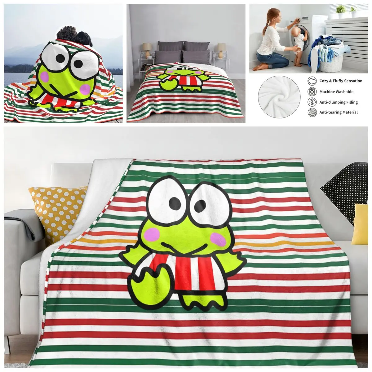 Sanrio Blanket kero kero keroppi Plush Spring Autumn Cute Thin Throw Blankets For bed Bedspread