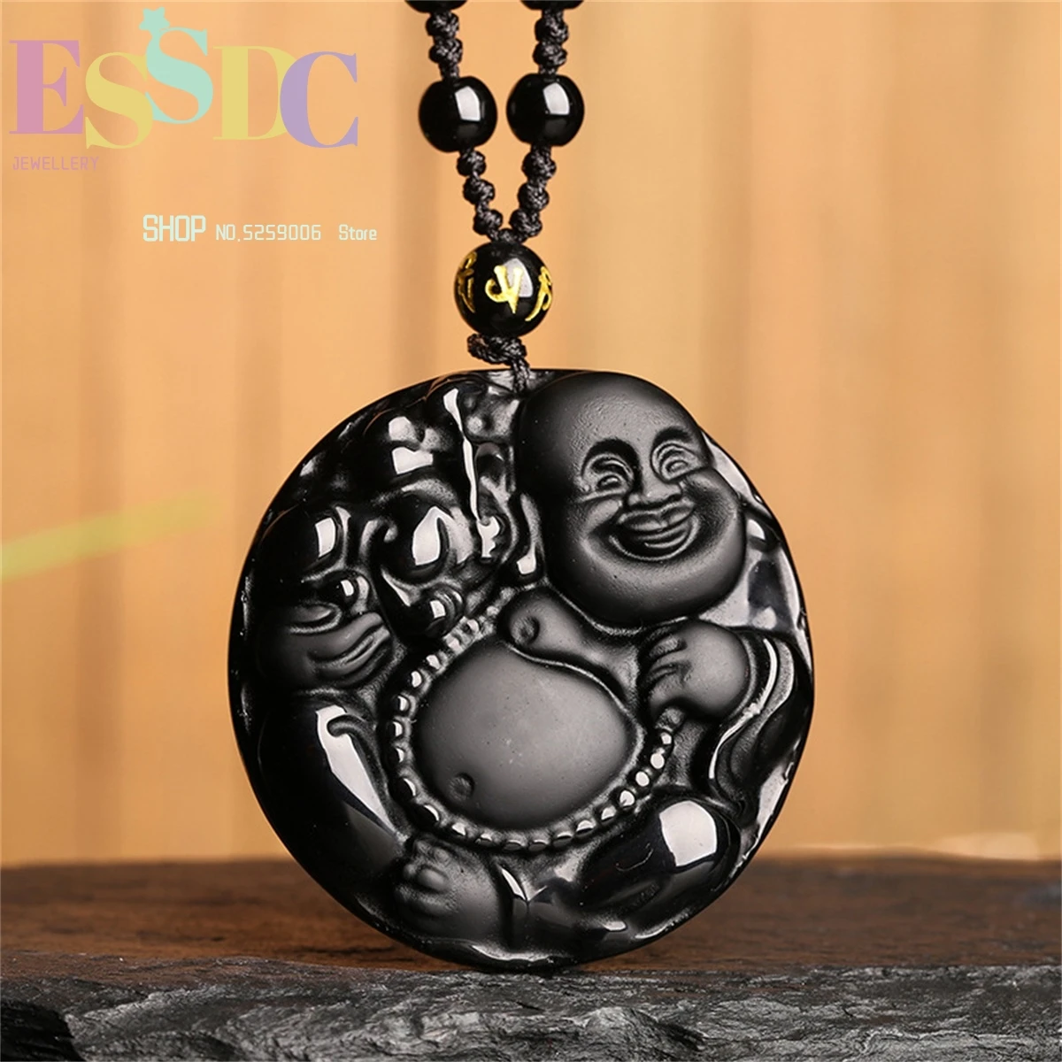 Natural Obsidian Maitreya Buddha Pendant for Men and Women Big Bellied Smiling Buddha Pixiu Crystal Necklace Charm Amulet Gift