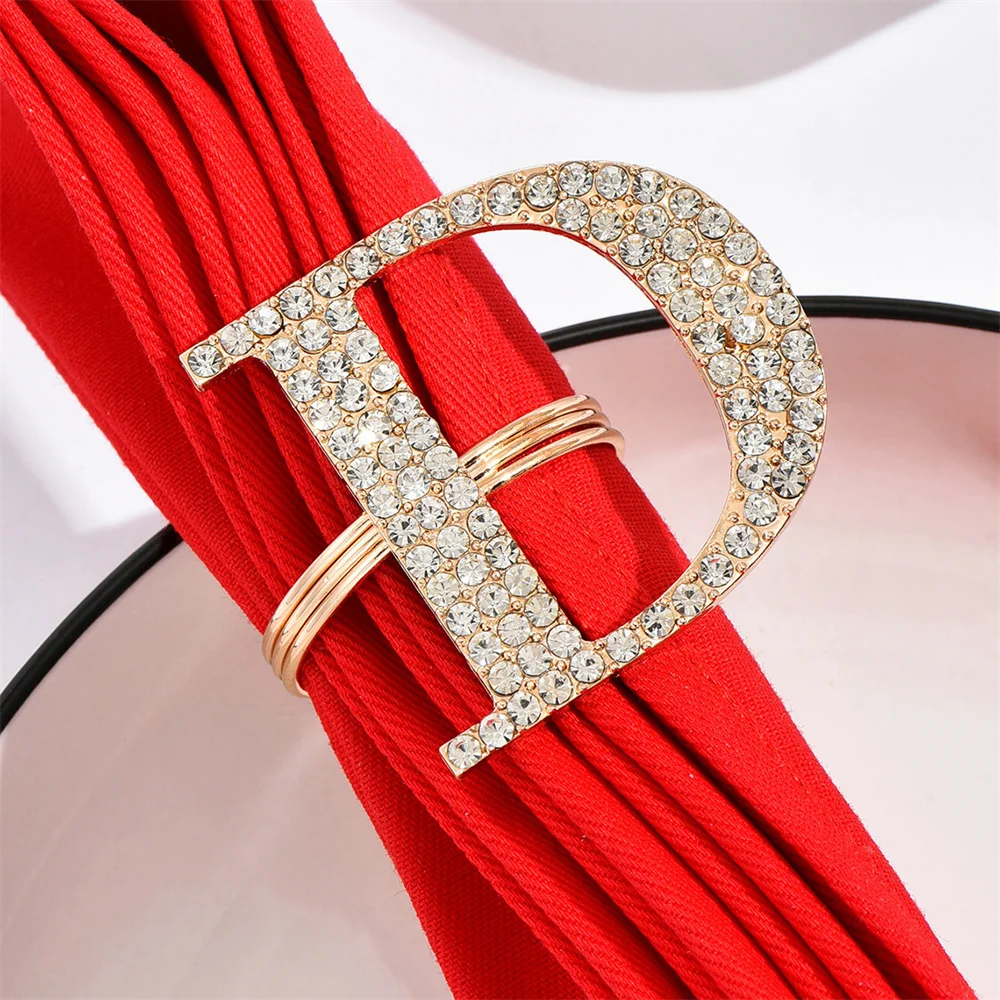 6 / PCS new diamond inlaid English letter napkin ring Napkin Ring Hotel Restaurant towel buckle ornaments free of shipping