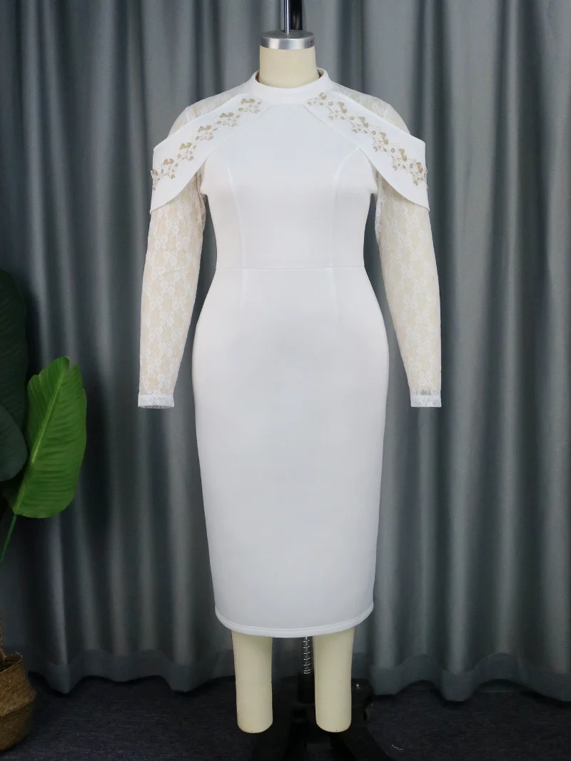 Vestidos africanos para mujer diseño blanco Dashiki encaje Abaya vendaje Midi Bazin bata Vintage vestidos África Sexy vestido de fiesta para mujer