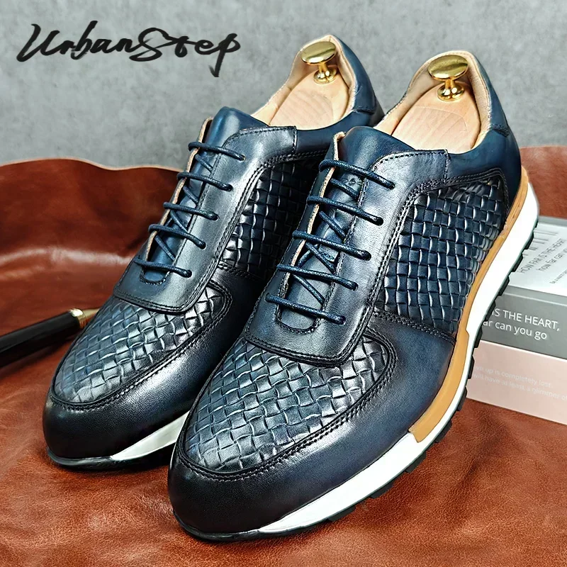 Luxury Brand Men Leather Shoes  Blue Lace up Casual Dress Man Shoes Comfortable Sports Outdoor Daily shoes for men