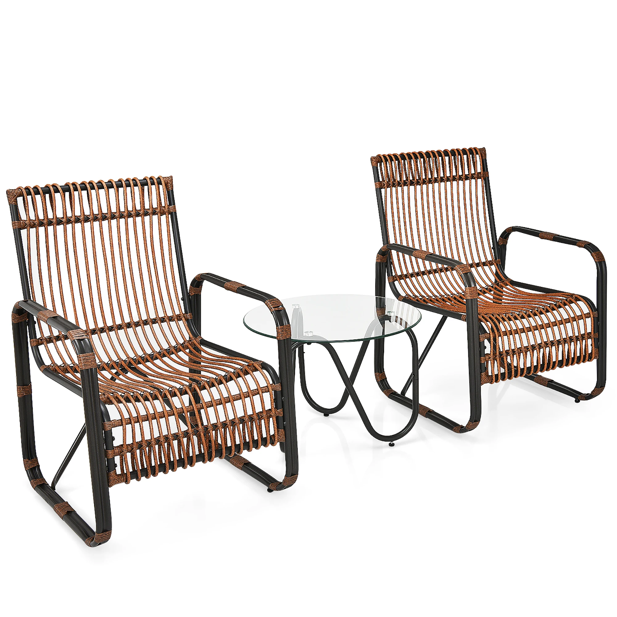 

3PCS Patio Rattan Furniture Set Conversational Sofa Coffee Table Garden