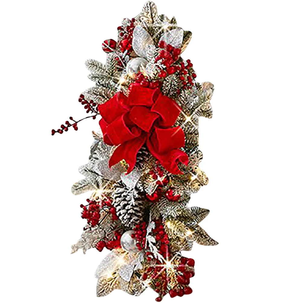 60cm Red Christmas Wreath nament Xmas Door Pendant Decorative Party for Front Door Stair Rail Wall Decor Glowing