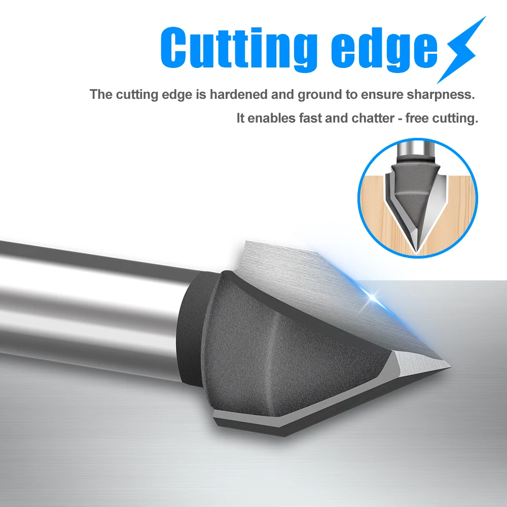 V Slot Frees 6Mm Shank 10Mm Diameter 60 Graden Hout Router Bit Carbide Frees Voor Houtbewerking