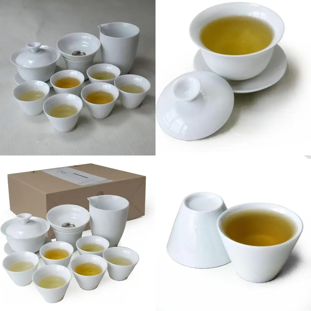 

Изысканный набор для чайной церемонии Гайвань из белого фарфора с аксессуарами для Гунфу-чая