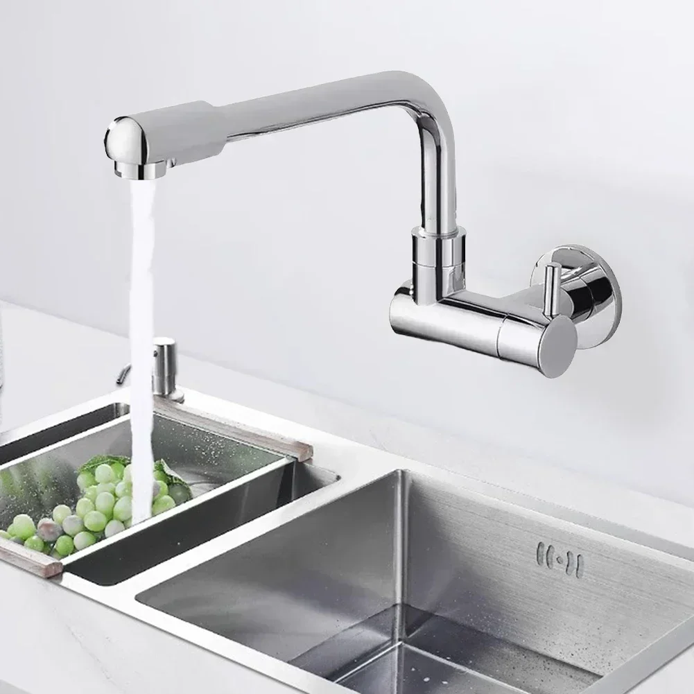 Kitchen Faucet Wall Mounted Cold Water Tap 304 Stainless Steel Mop Pool Faucet Kitchen Sink Extension Rotation Faucet