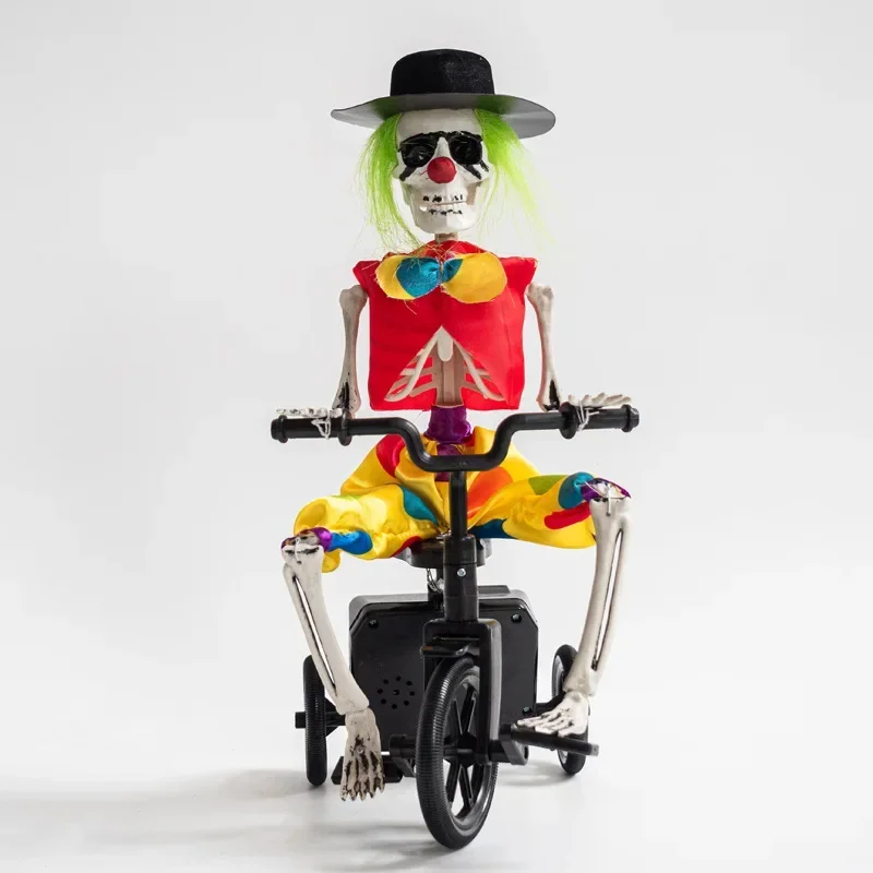 Novelty Clown Riding Bike Sound Glow Electronic Animation Halloween Animation Decorative Props