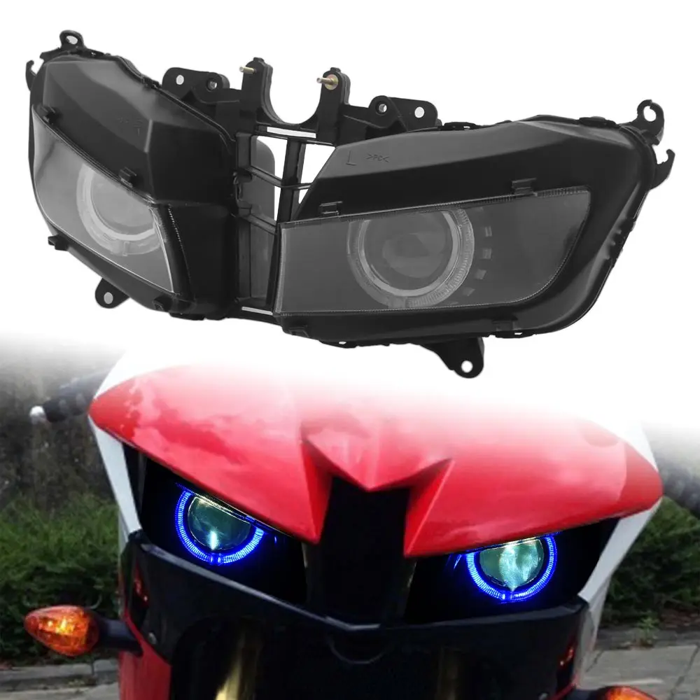 55W Motorcycle Front Headlight Assembly For Honda CBR600RR CBR 600RR 2013-2017 HID Projector Hi/Lo Beam Headlamp w LED Angel Eye