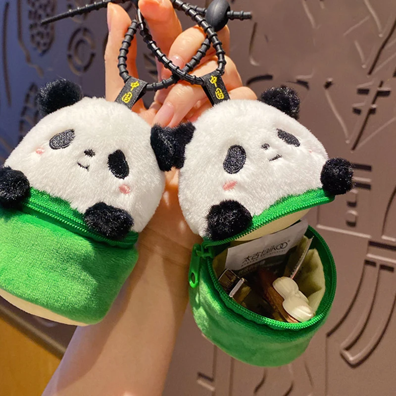 Cartoon Plush Bamboo Panda Coin Purse Keychain Pendant Cute Panda Doll Toy Portable Organizer Purse Coin Purse Birthday Gifts