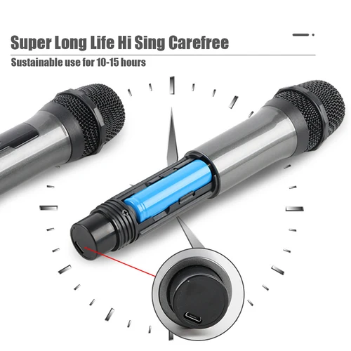 Imagen 2 del producto Micrófono inalámbrico WN043 de 2 canales, micrófono de mano de frecuencia fija UHF, micrófono para fiesta, Karaoke, iglesia profesional, espectáculo, reunión