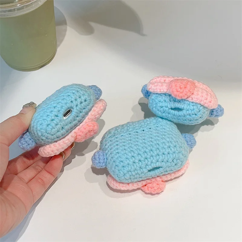 Woolen Knit Cartoon Fish Case para AirPods, Earbuds Bluetooth, caixa de carregamento, capa protetora do fone de ouvido, Airpod Pro