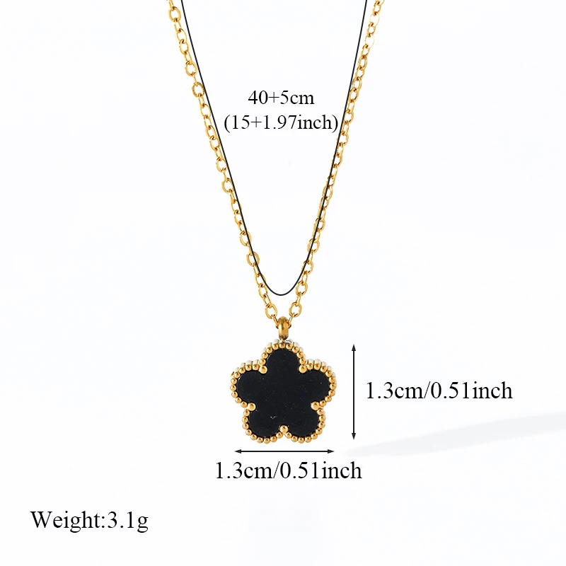 GANEMLY 316L Stainless Steel Colorful Five-Leaf Flower Pendant Necklace For Women Fashion Neck Chain Waterproof Jewelry Gift