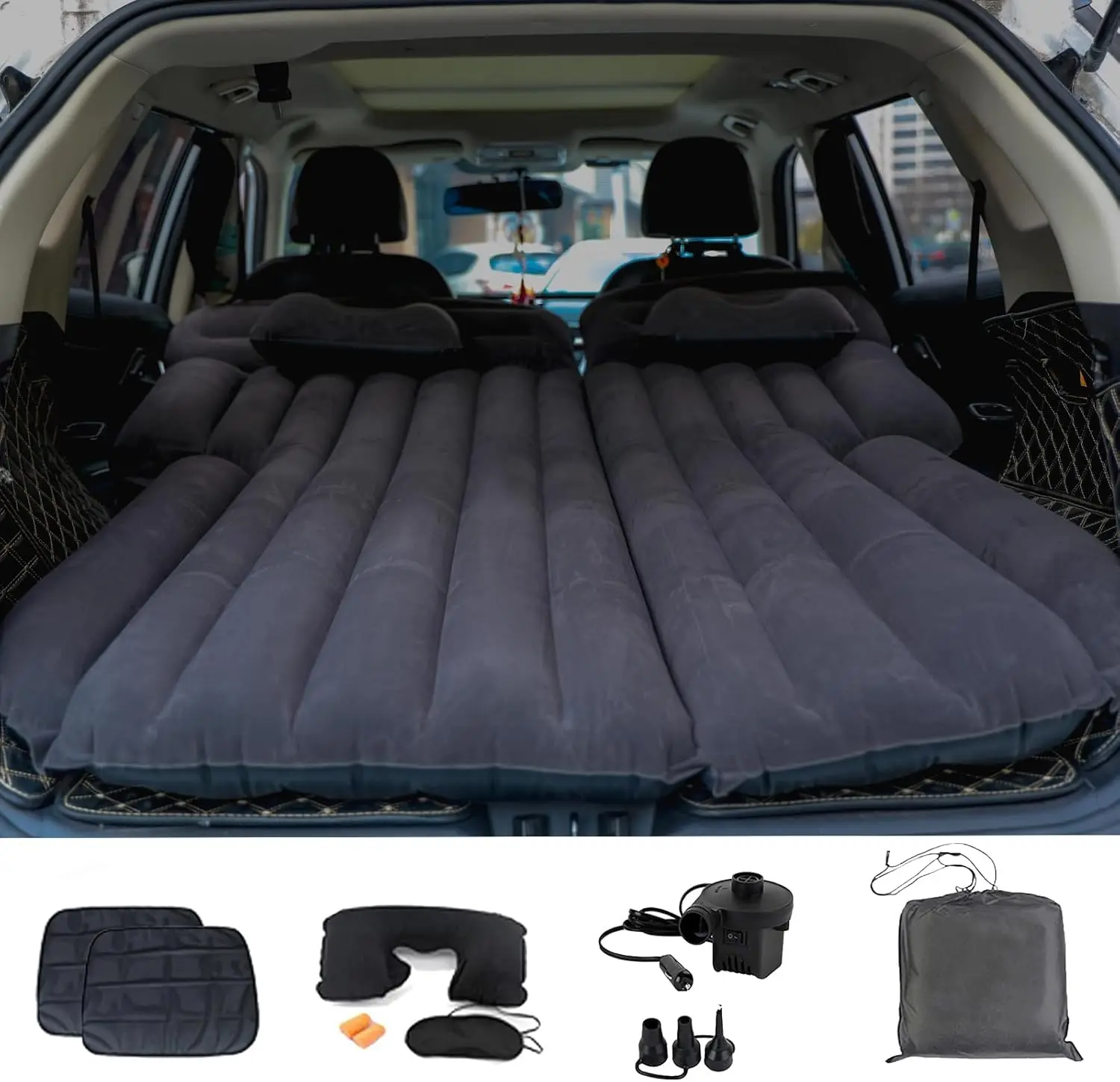 Materac pneumatyczny do SUV-a z poduszkami i pompką, przenośne dmuchane łóżko do spania w samochodzie na kempingu