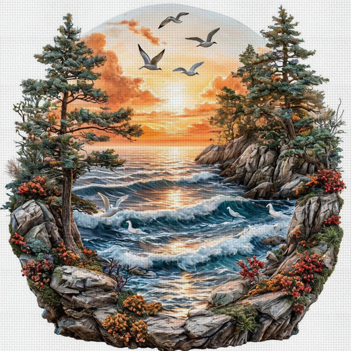 Golden Tide Kreuzstich-Set zum Selbermachen, 11CT, Stickerei, Heimwanddekoration, Geschenk, handgefertigtes Material, rahmenlos, halbfertig, 36 x 36 cm